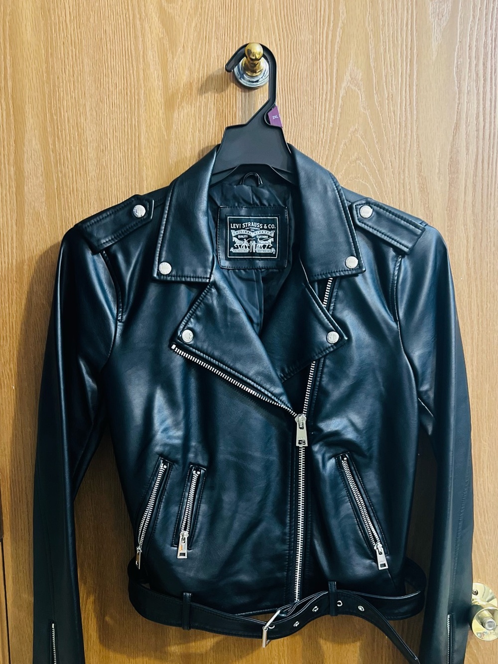 Levi's Black Faux Leather Moto Jacket with Silver Hardware
